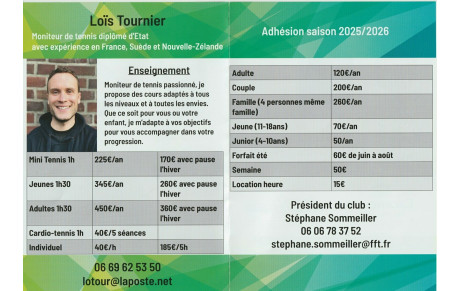 Les tarifs et coordonnées du club 